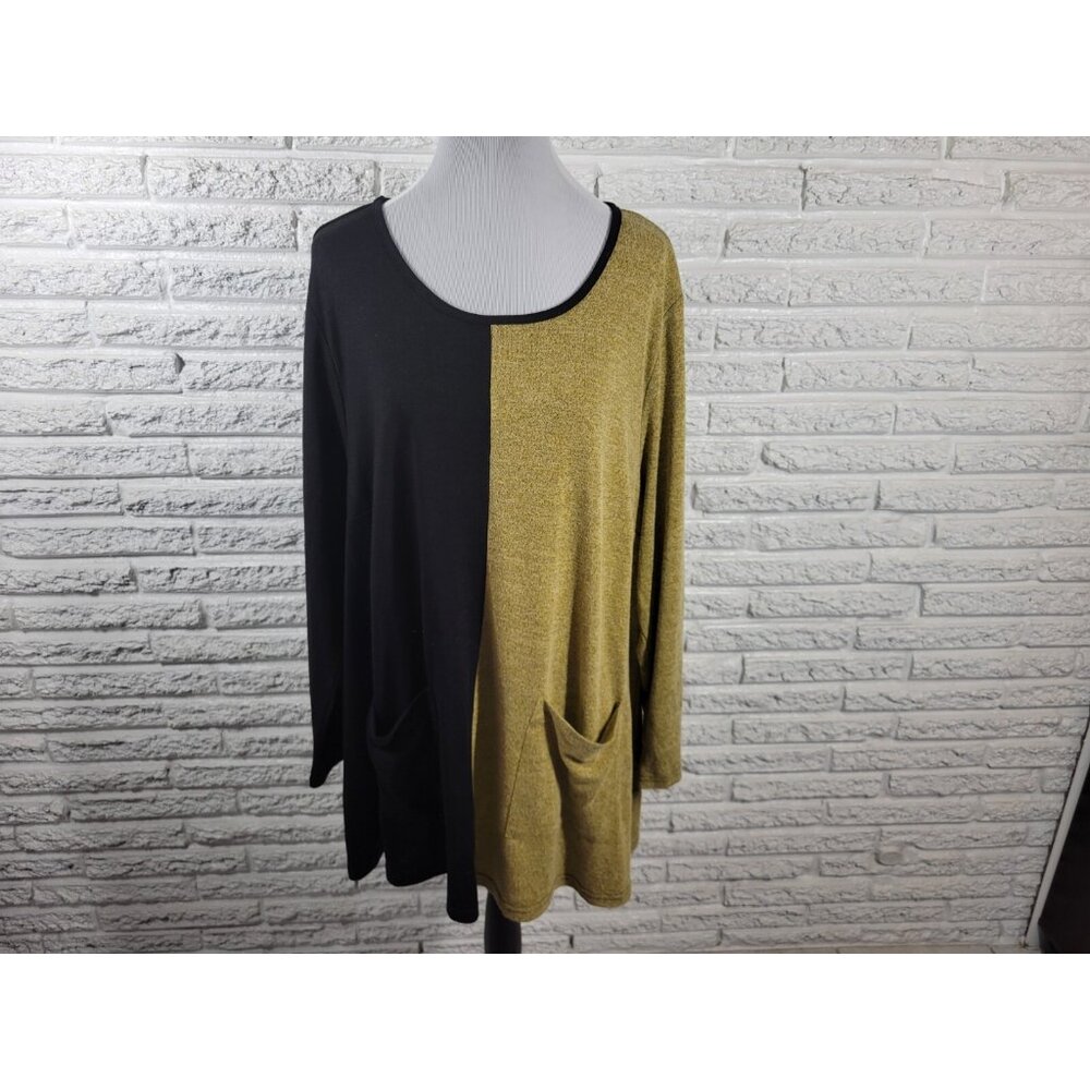 Zim & Zoe Plus 26 28 Tunic Top Blouse Colorblock Tan Brown Stretch Knit BRO57E